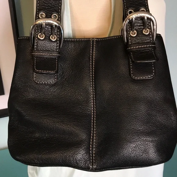 Tignanello black leather square two handle satchel purse - Picture 3 of 15